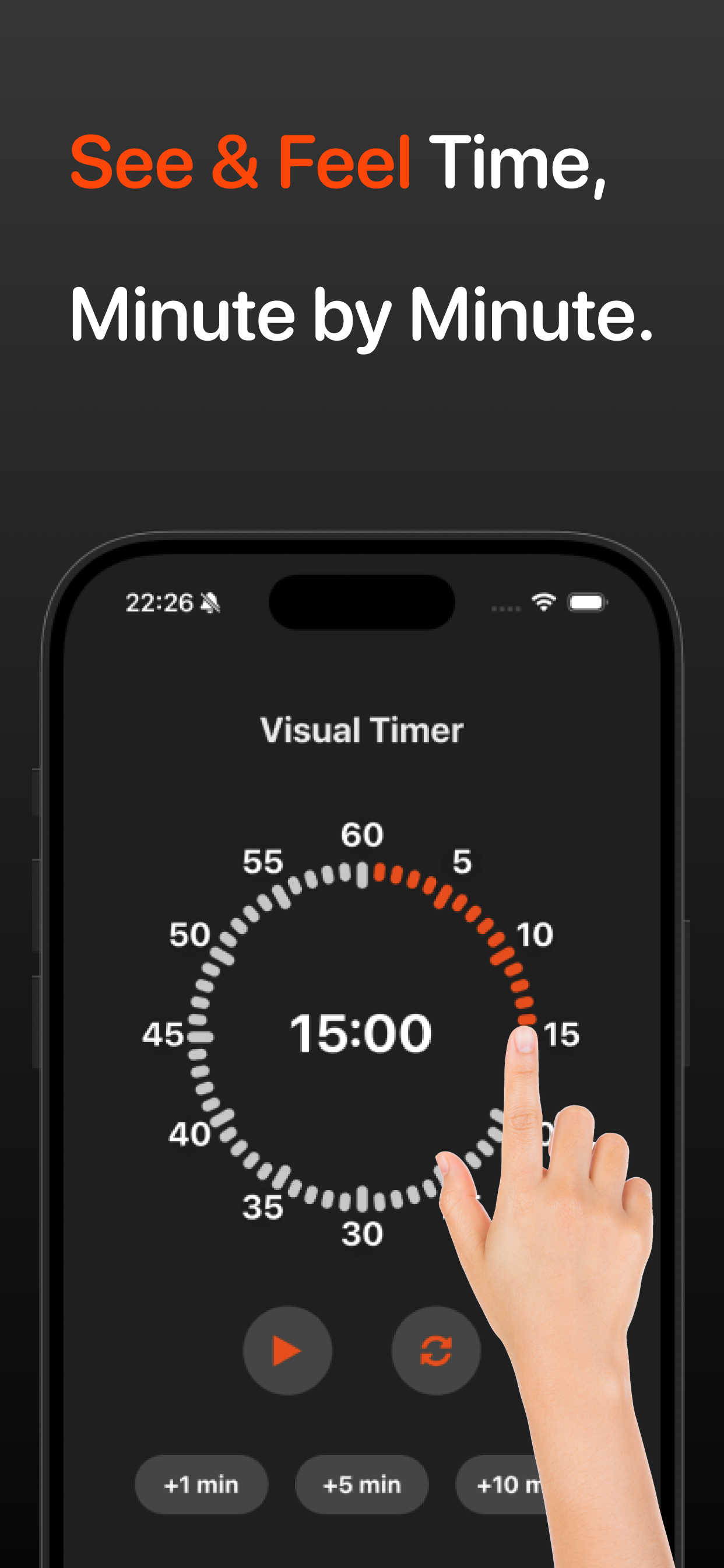 SeeTheTime visual timer app showing finger swiping the ring